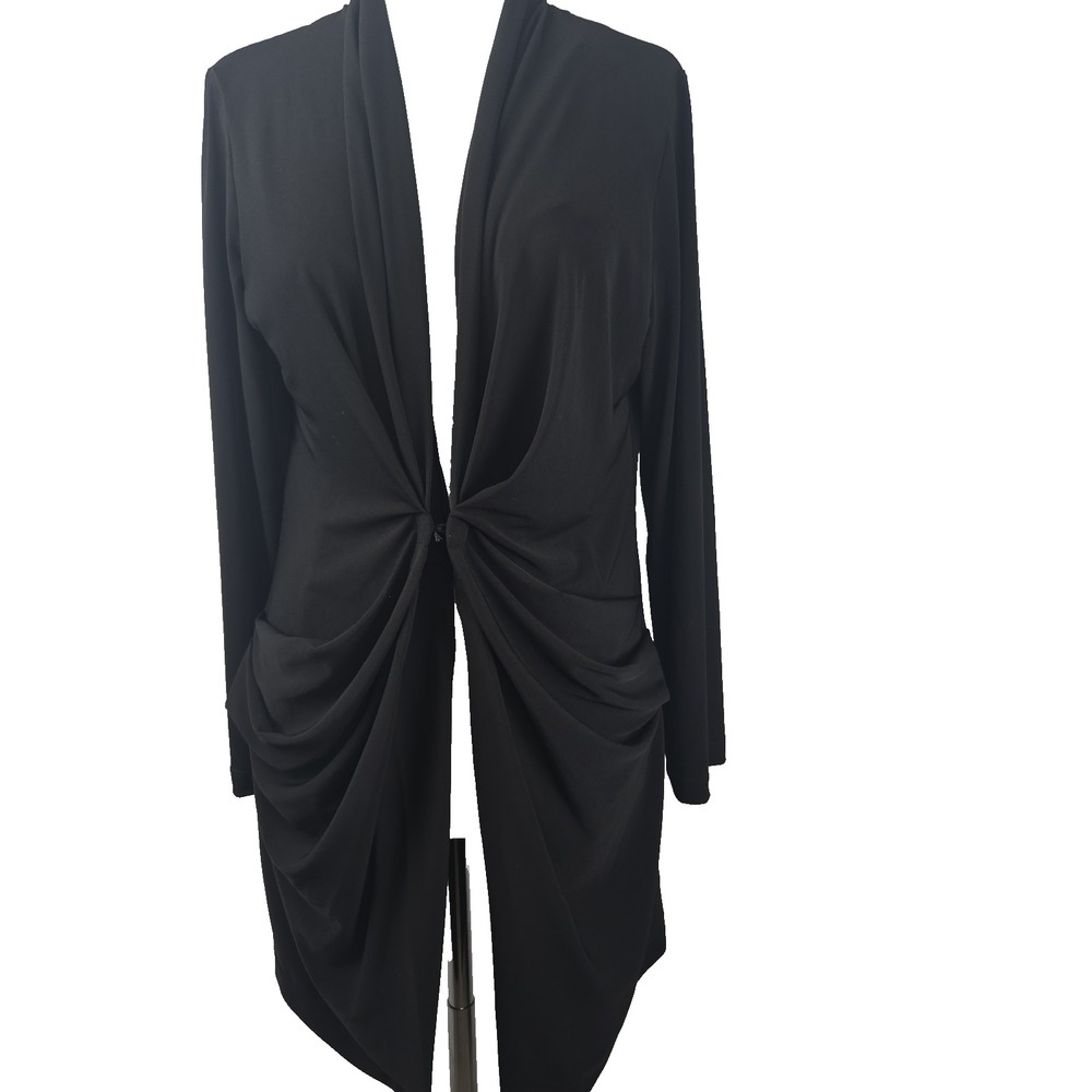 Chico's Size 1 Black Long Sleeve Hook Front Shirred Jacket Topper